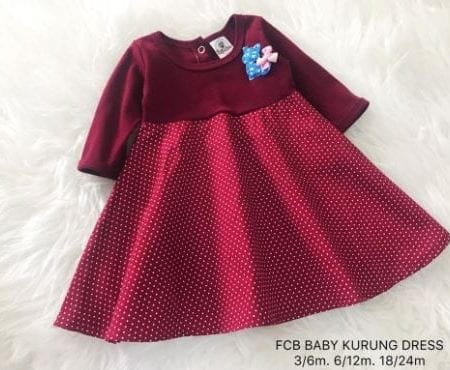 ( READY STOCK ) BABY DRESS / BABY DRESS RAYA 2020 (MAROON POLKADOT)